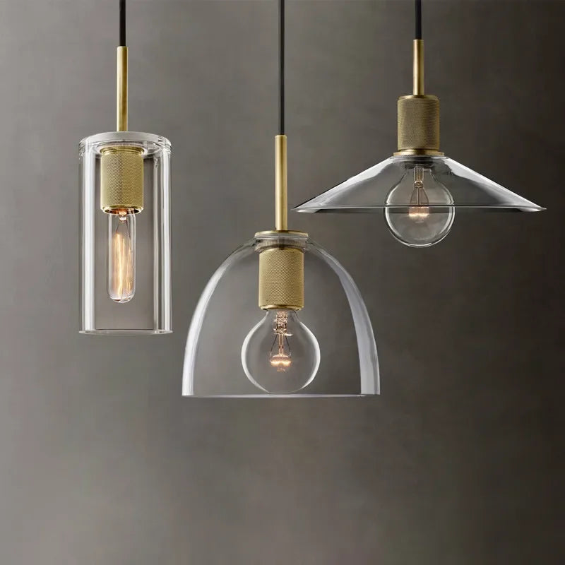 Afralia™ Clear Glass LED Pendant Light Gold Metal ChandelierMarshalAsLED Hanging Lamp