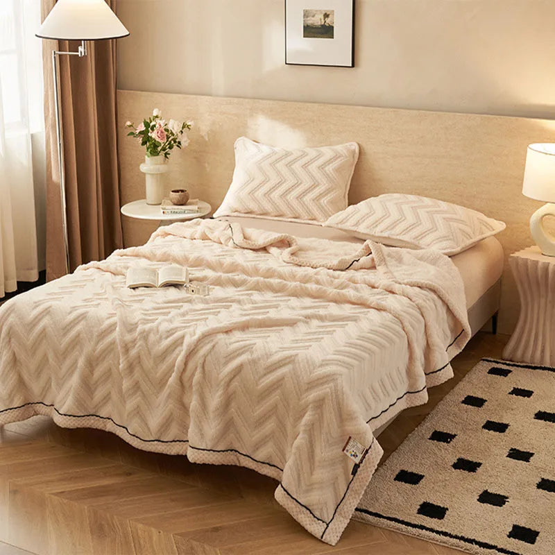 Afralia™ Luxury Coral Fleece Jacquard Blanket - Versatile & Cozy Three-Layer Plush Bedding