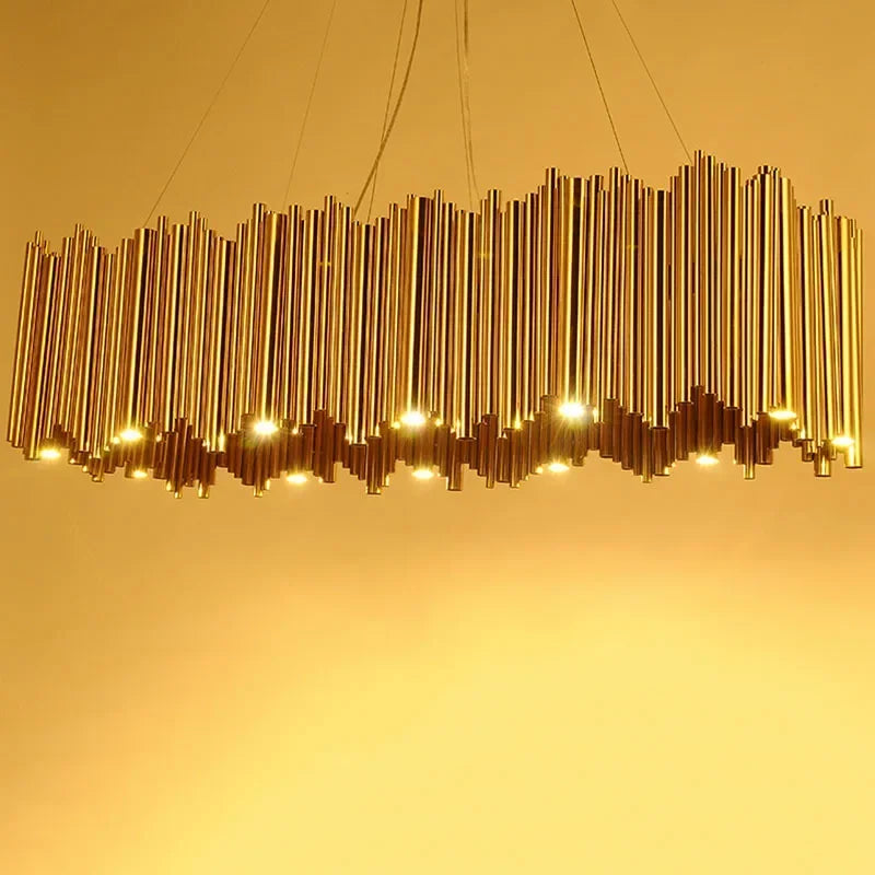 Afralia™ Gold Brubeck LED Chandelier Pendant Light - Stylish Aluminum Alloy Tube Suspension Luminaire