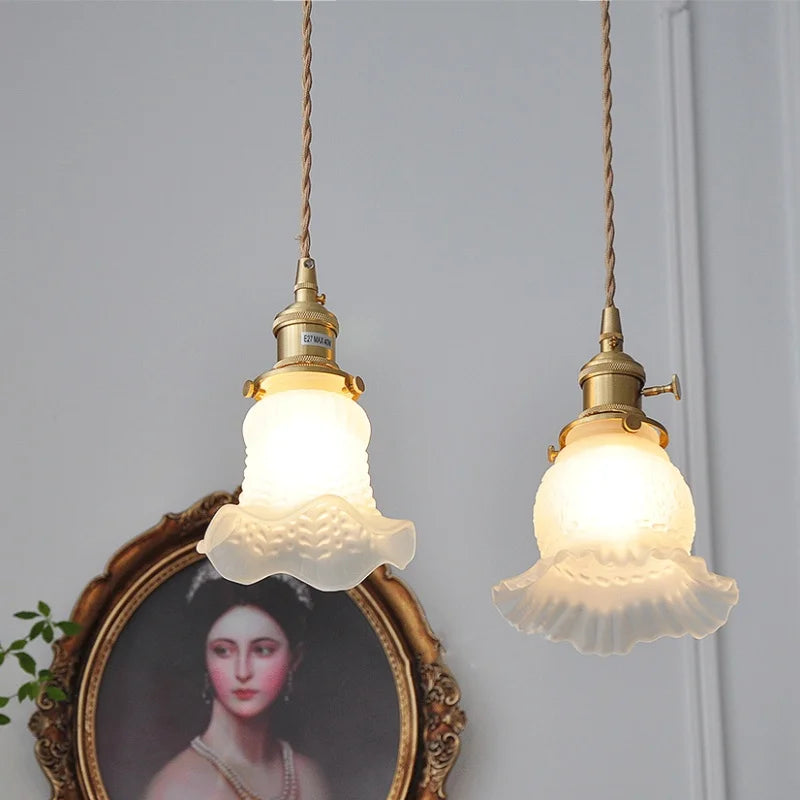 Afralia™ White Bud Glass LED Pendant Light - Modern Kitchen Restaurant Hang Lamp