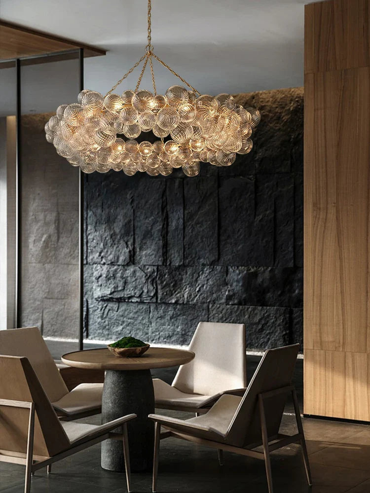 Afralia™ Glass Bubble Gold Chandelier LED Pendant Light for Dining Room