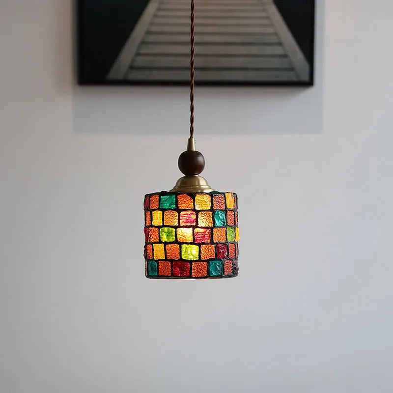 Afralia™ Glass LED Pendant Light Fixture Walnut Wood Copper Hanging Lamp