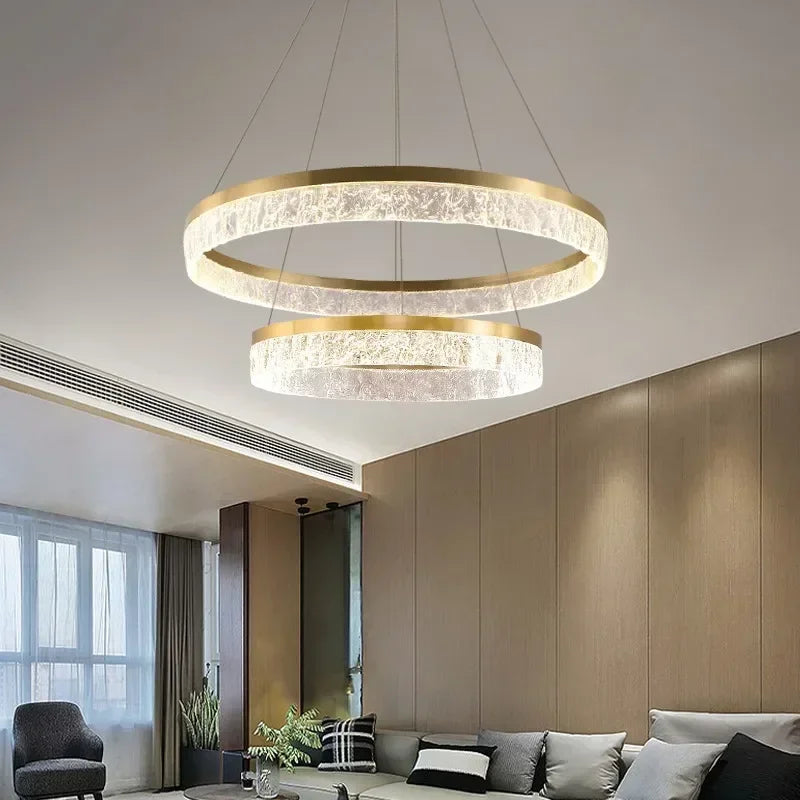 Afralia™ Modern LED Golden Round Chandelier Living Room Luxury Ring Lighting