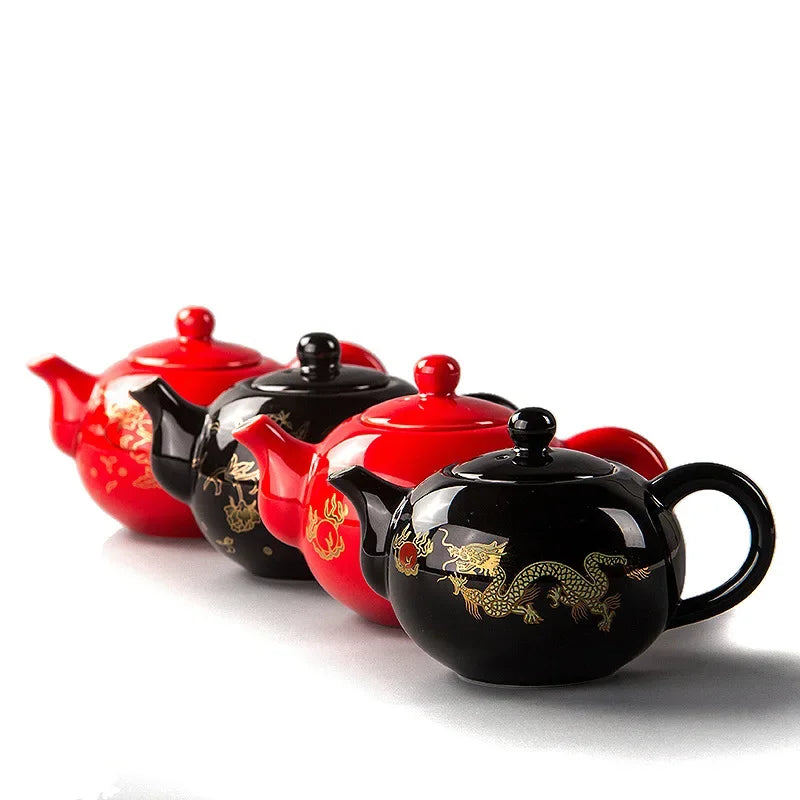 Afralia™ Chinese Dragon Ceramic Red Tea Pot Set Kettle Teapot Kung Fu Teaware