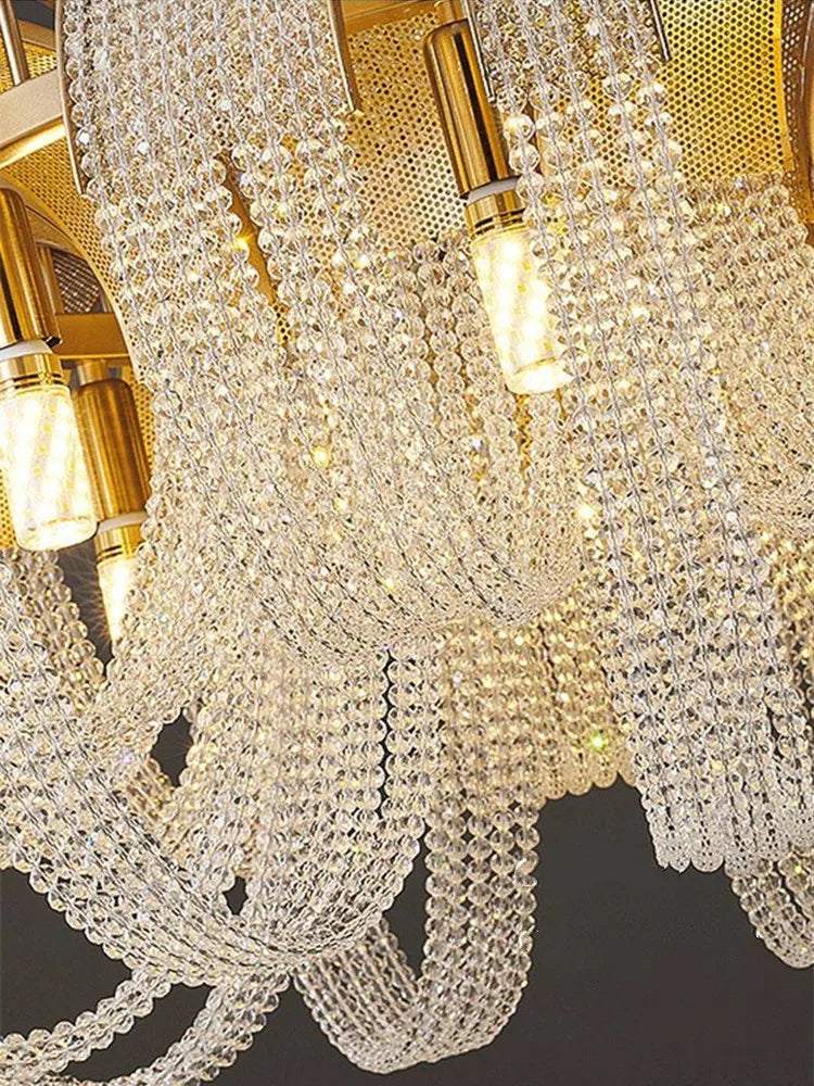 Afralia™ Tassel Crystal LED Chandelier: Nordic Style Round Pendant Lamp for Modern Home Decor