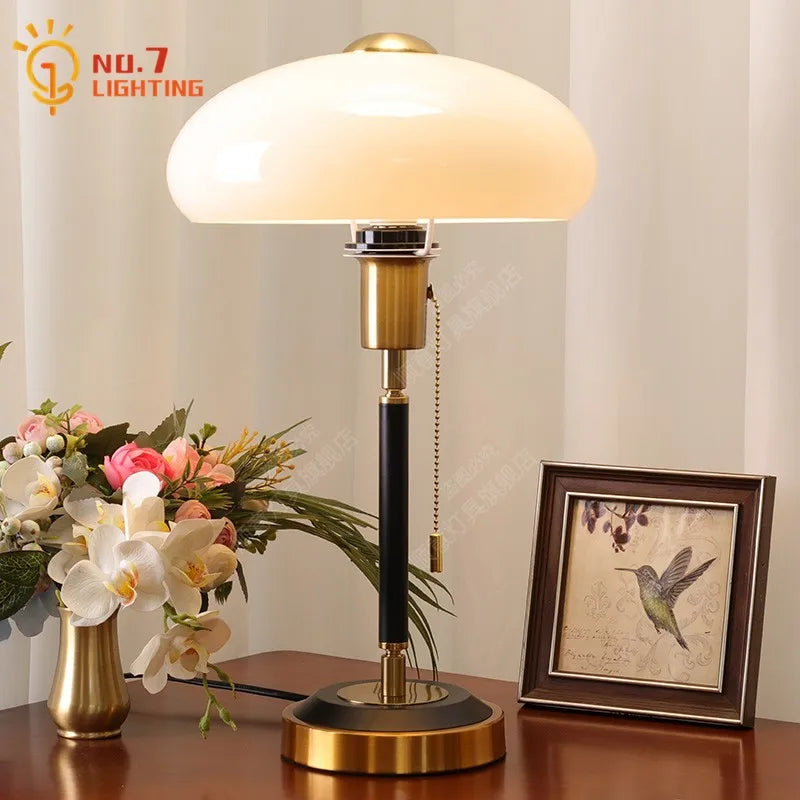 Afralia™ Cream Glass Mushroom Table Lamp for Warmly Lit Romantic Ambiance