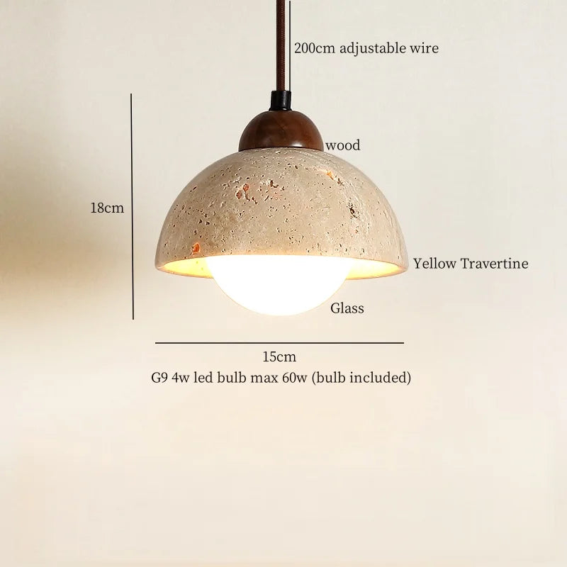 Afralia™ Wabi Sabi LED Pendant Lamps Yellow Travertine Hanging Light for Home Decor