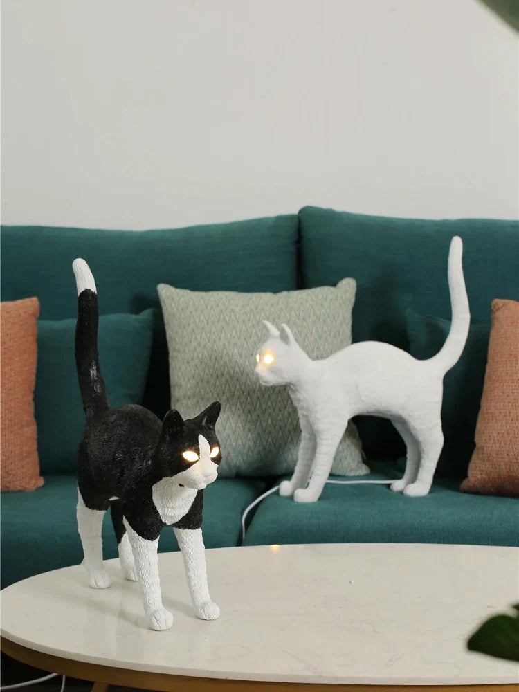 Afralia™ Black Cat Resin Table Lamp for Bedroom Office Dining Room
