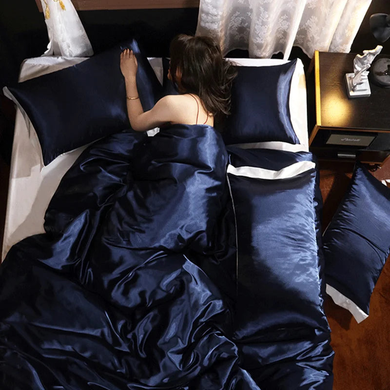 Afralia™ Solid Color Mulberry Silk Bedding Set: Smooth & Cooling Duvet Kit