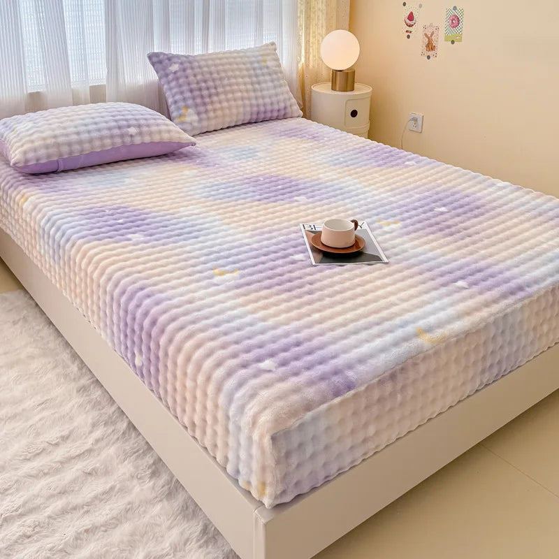 Afralia™ Milk Velvet Printed Fitted Sheet: Soft & Luxurious Single Bed Cover for Winter