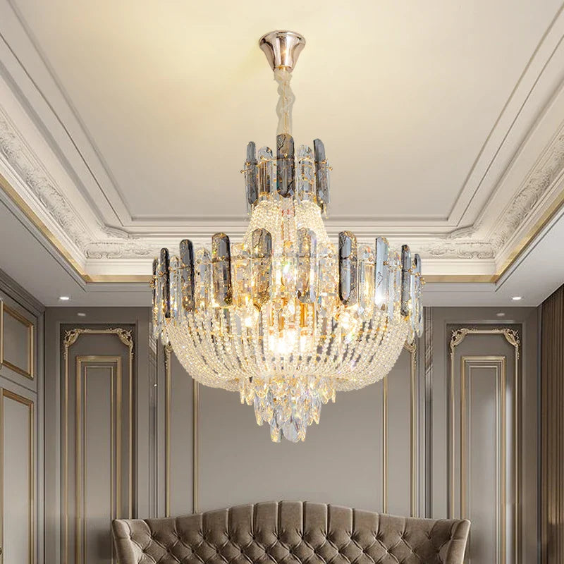 Afralia™ Light Luxury Crystal Ceiling Chandelier in Amber & Smoky Grey, LED Elegant Lustre