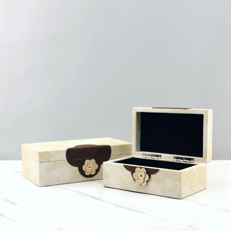 Afralia™ Handmade Flowers Leather Jewelry Box Makeup Organizer Home Decor