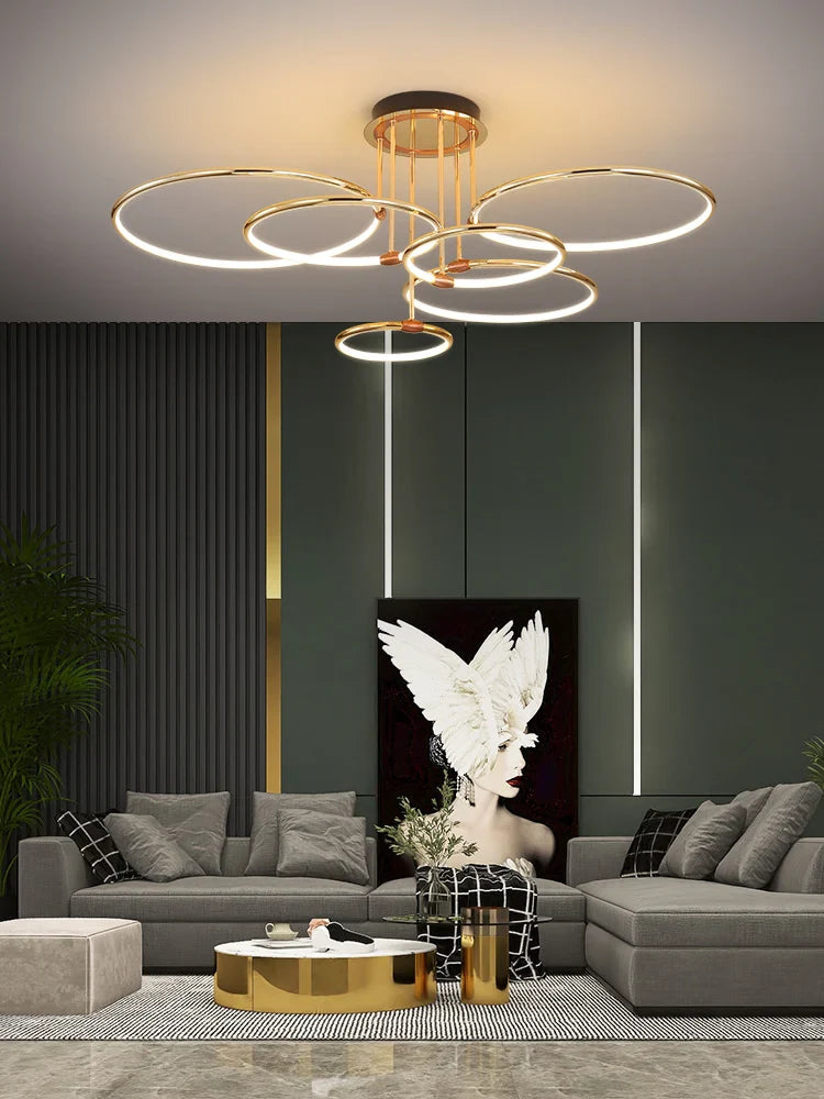 Afralia™ Gold Luxury Ring Pendant Chandelier for Modern Villa and Home Decor