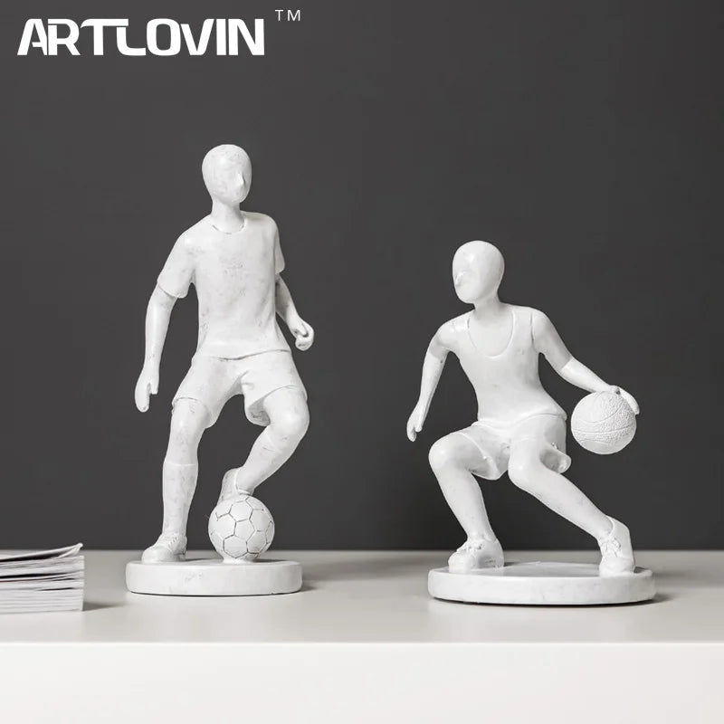 Afralia™ Abstract Sports Player Sculpture Set Grey/White Figurines Home Decor