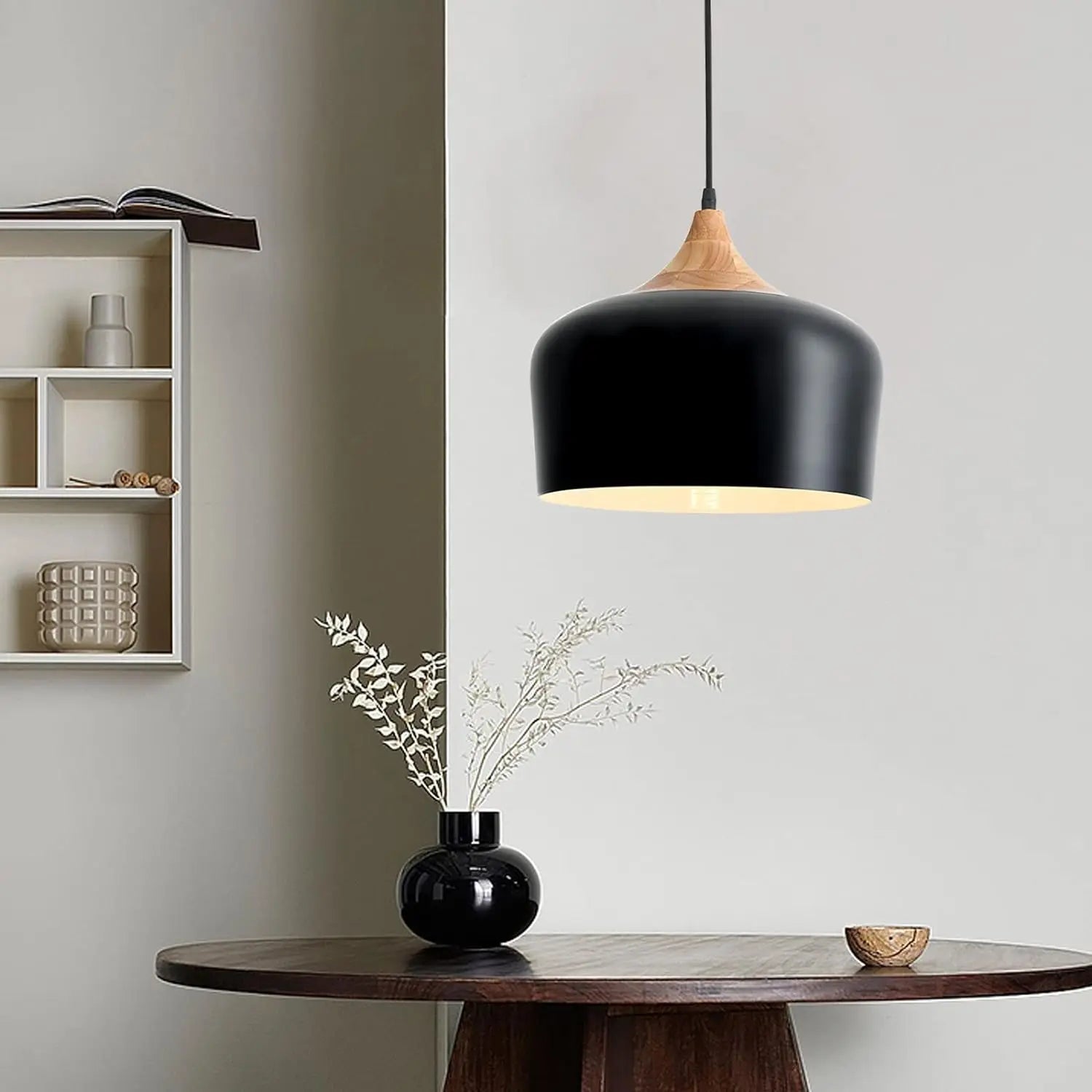 Afralia™ Nordic Wood Pendant Lights with Aluminum Shade for Home Restaurant Bar Hotel Café