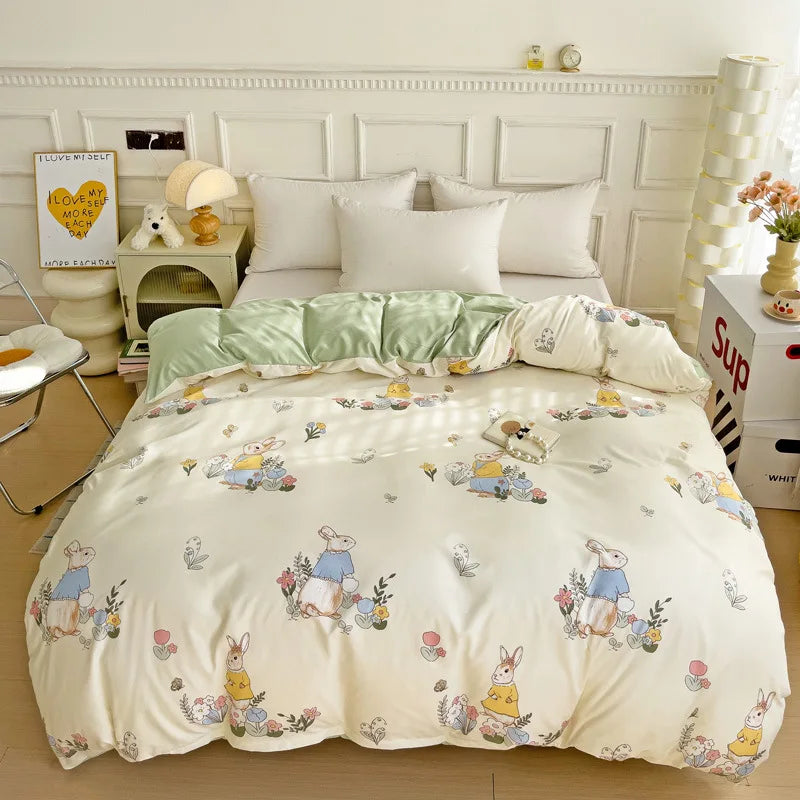 Afralia™ Cartoon Heart Plant Floral Print 3Pcs Set (Duvet Cover + Pillowcases)