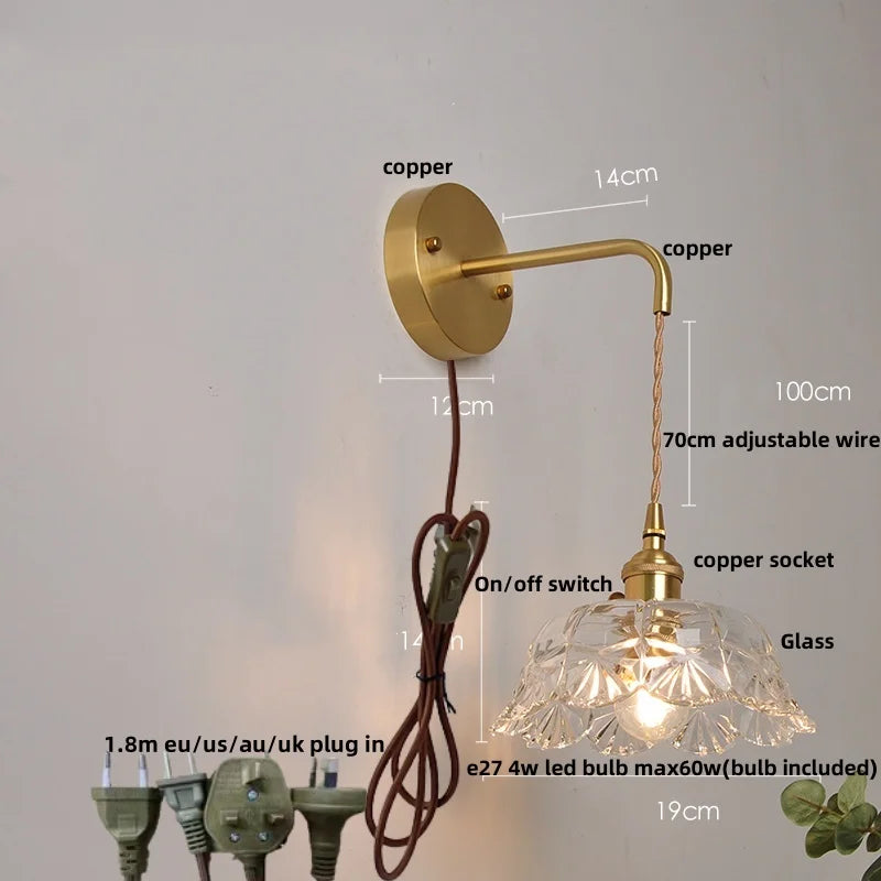Afralia™ Clear Glass LED Wall Light with Pull Chain Switch