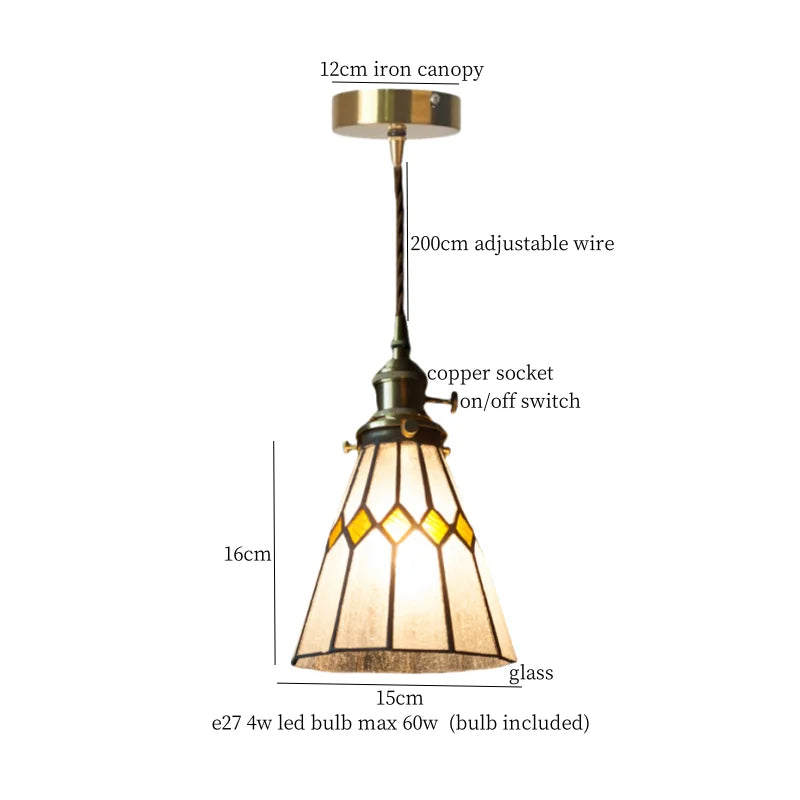 Afralia™ Tiffany Brass Pendent Light Glass LED Cafe Bedroom Living Room Loft Bar