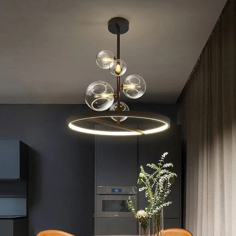 Afralia™ Nordic Glass Pendant Chandelier Black Circle Ceiling Light