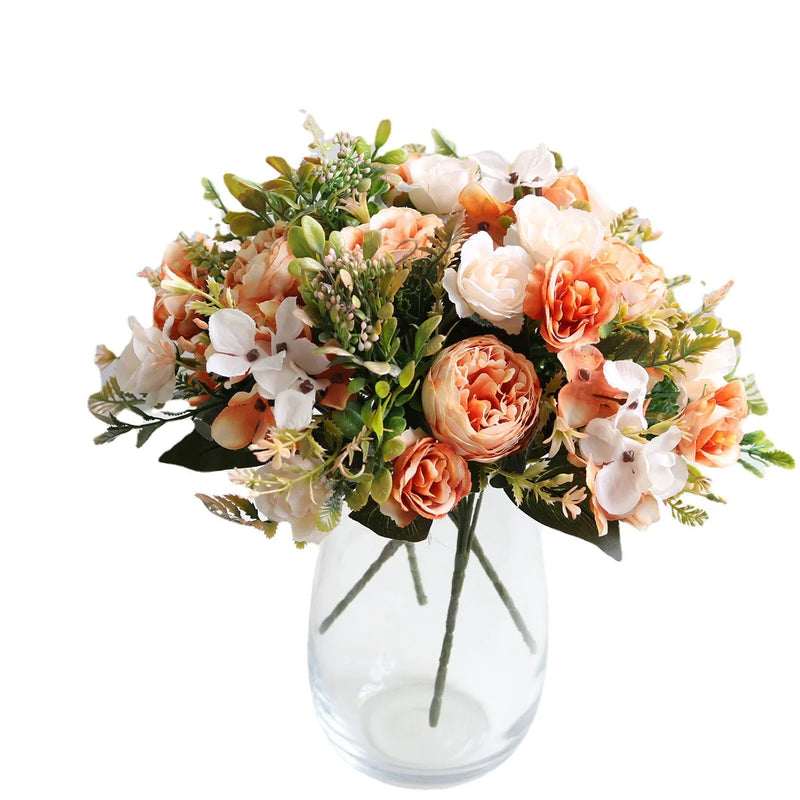 Afralia™ White Silk Roses Bouquet: High Quality Artificial Flowers for Wedding, Home Decor