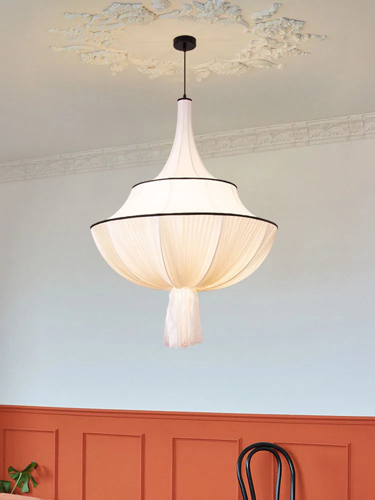 Afralia™ White Fabric Chandelier - Nordic LED Hanging Light for Living Room, Bedroom & Hotel