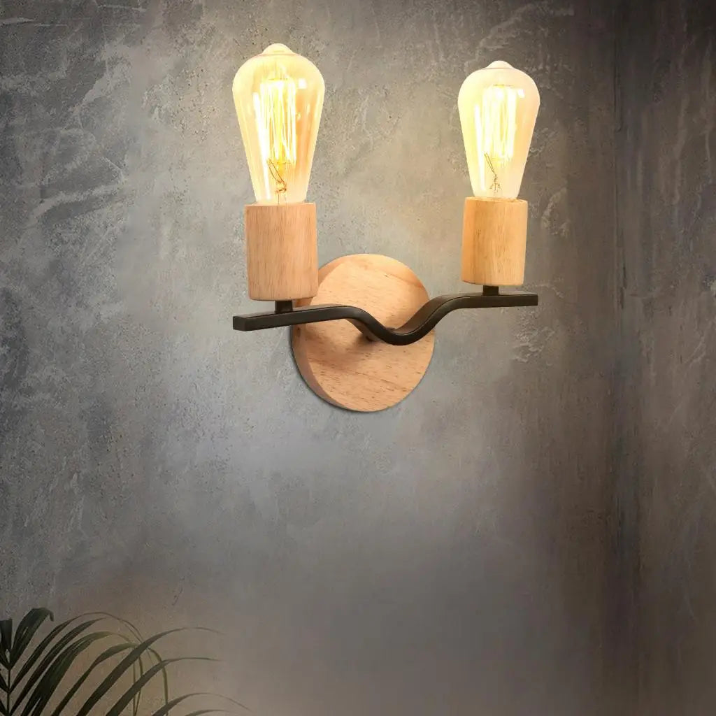 Afralia™ Loft Iron Wood Wall Sconce Vintage Indoor Lighting Fixture