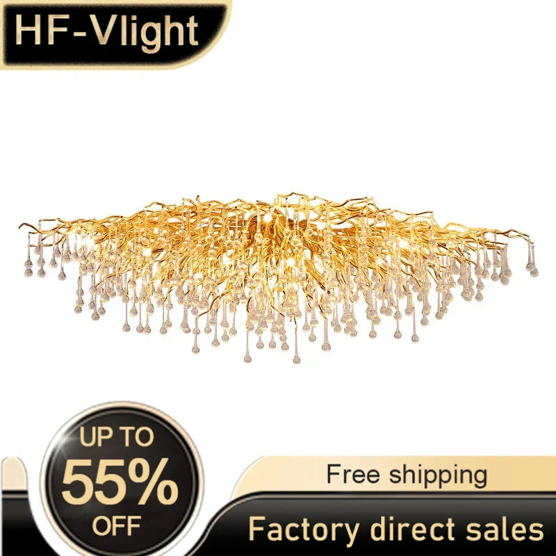 Afralia™ Golden Metal Luxury Crystal Chandelier Lighting Branch Tree for Home Décor