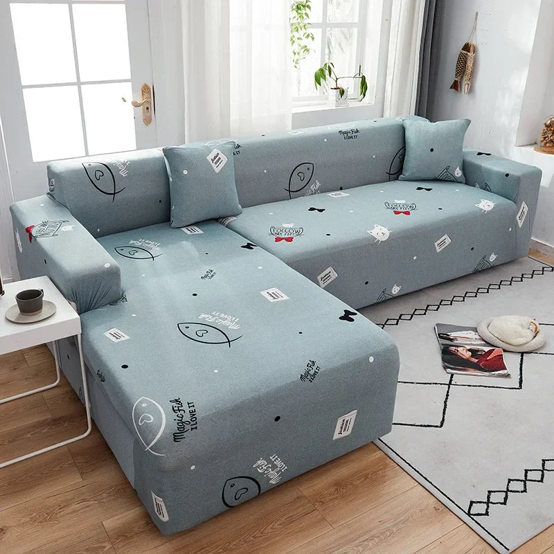 Afralia™ Printed Elastic Corner Sofa Cover Stretch Slipcovers for L Shaped Sectional Sofas