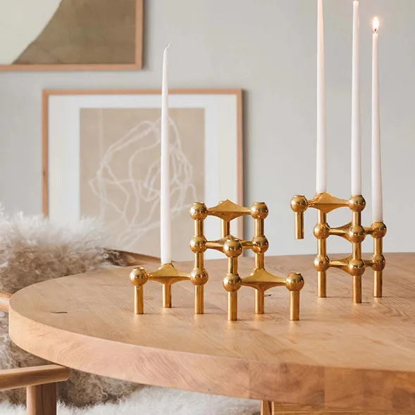 Afralia™ Triangle Candle Holder Golden Candelabrum Wedding Centerpiece