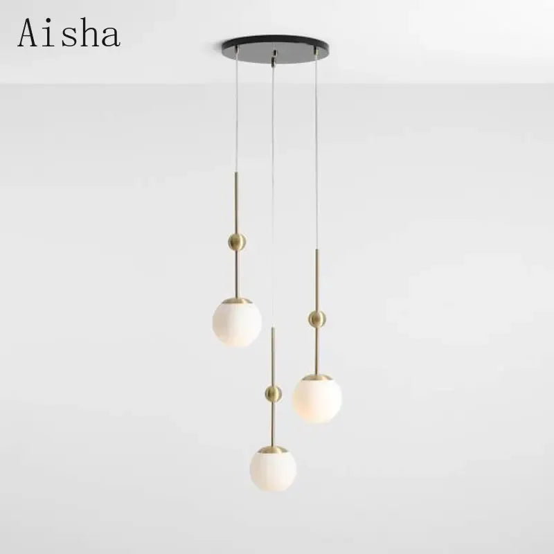 Afralia™ Gold Glass Chandelier 3-Head Lamp Fixture for Living & Dining Room