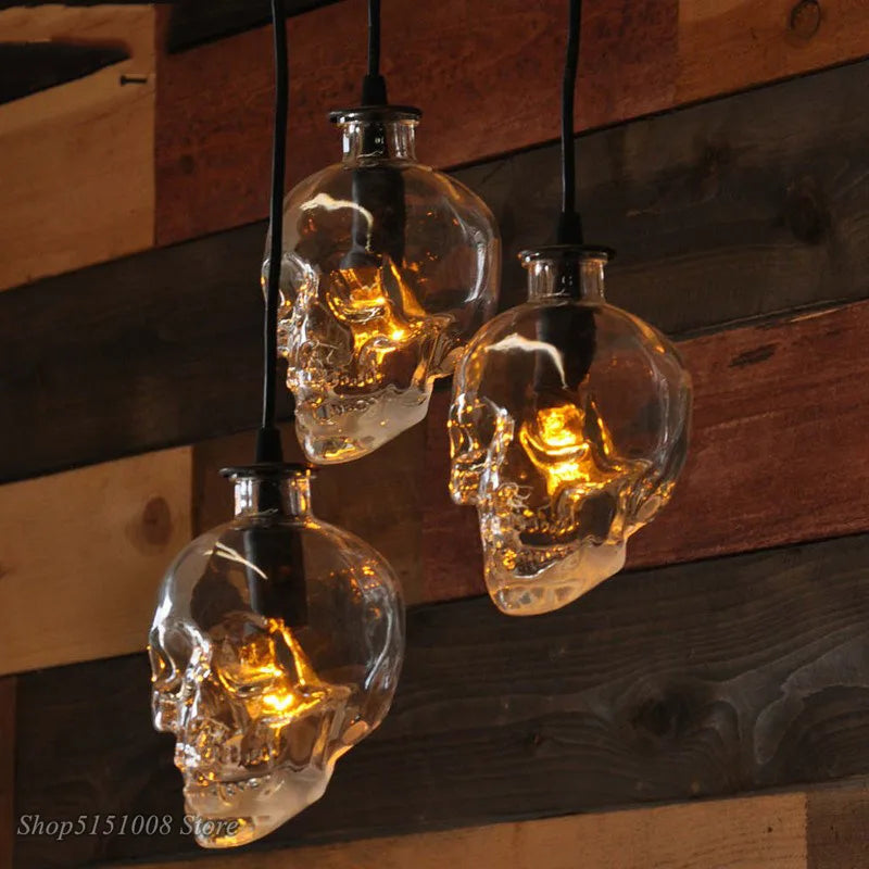 Afralia™ Retro Skull Glass Pendant Light Fixture | Demon Skeleton Glass Bottle Lamp