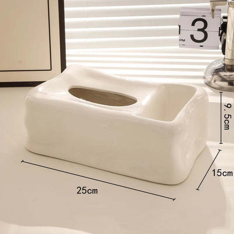 Afralia™ Silver Ceramic Tissue Box & Rabbit Napkin Holder - Home Desktop Storage