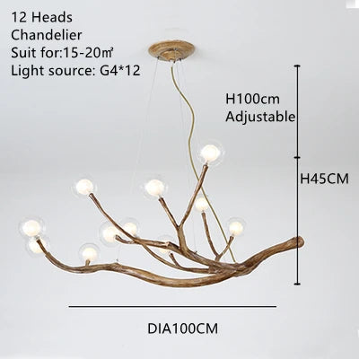 Resin Tree Branch Chandelier G4 Bubble Pendant Light by Afralia™ - Retro Glass Hanging Lamp