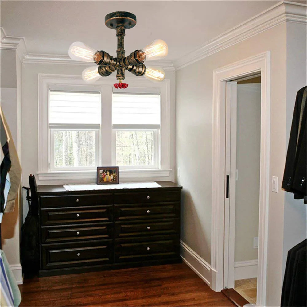 Afralia™ Industrial Iron Rust Water Pipe Wall Light Vintage E27 Sconce Fixture