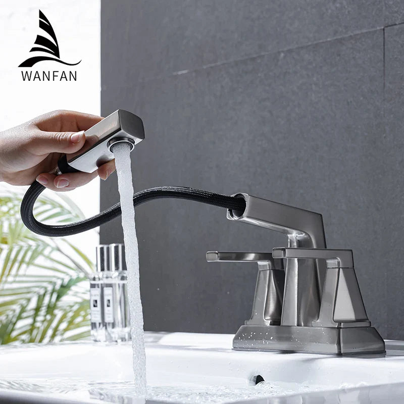 Afralia™ Matte Black Double Handle Bathroom Sink Faucet 3 Holes Hot Cold Water Mixer