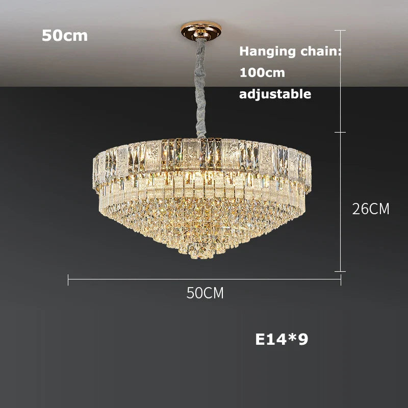 Afralia™ K9 Crystal Gold Chandelier Lighting for Living Room