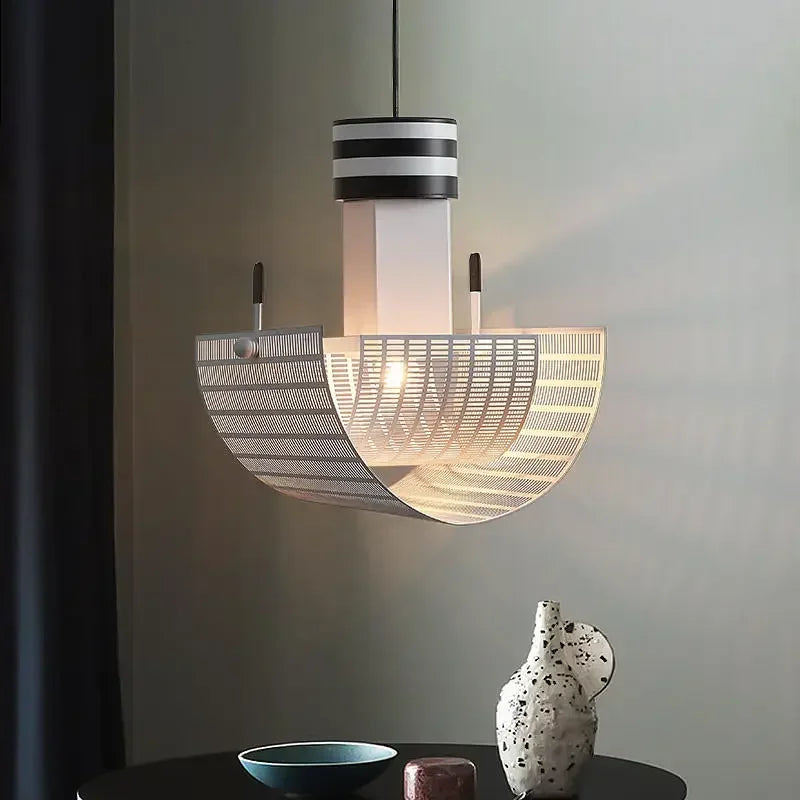 Geometric Pendant Light Art Shogun Lamp Black White Stripe Danish Design Afralia™