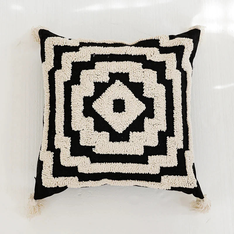 Afralia™ Boho Tufted Pillow Cover with Tassels - 45x45cm Square for Home Décor