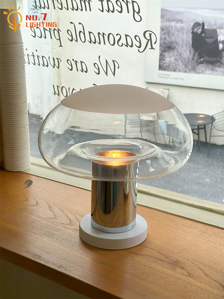 Afralia™ Glass Mushroom Table Lamp LED E27 Chrome/Black Desk Light