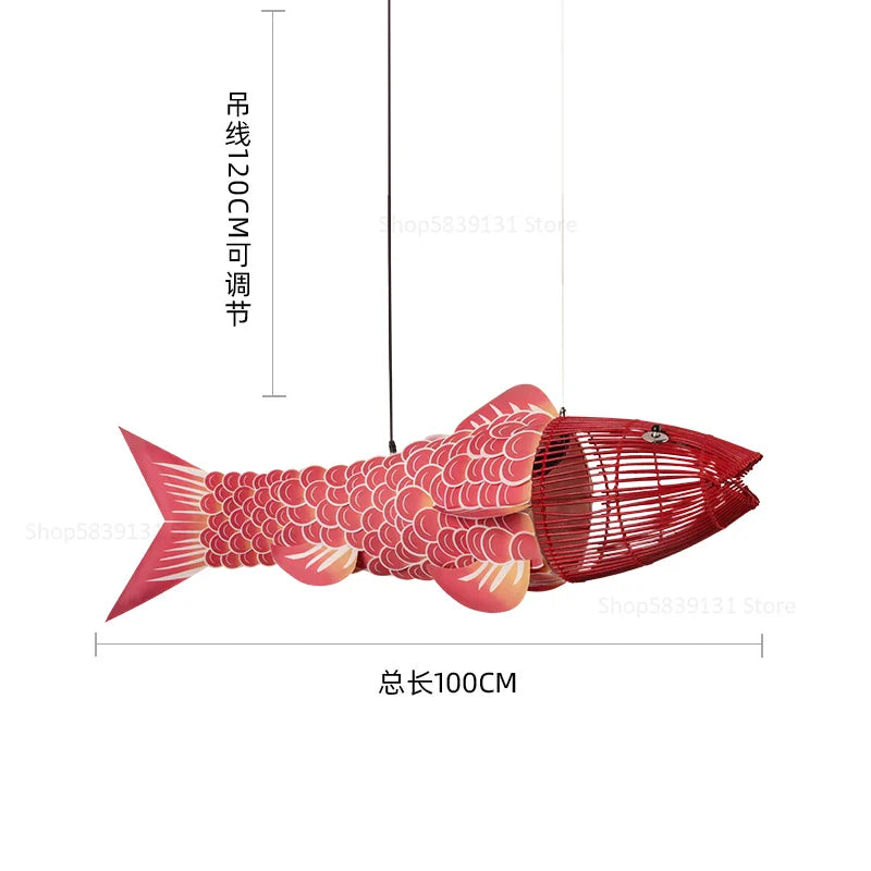 Afralia™ Bamboo Fish Pendant Light: Chinese Style Chandelier for Modern Living Room Decor