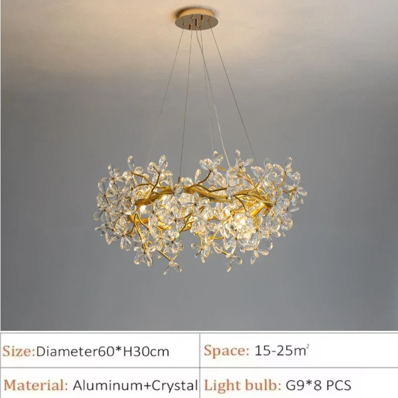Afralia™ Flower Branch Gold Crystal Chandelier – Modern Living Room Dining Room Lighting