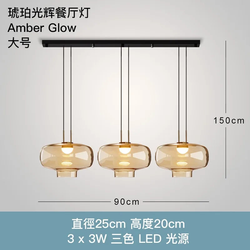 Afralia™ Retro Amber Glass Pendant Lights - Modern LED Indoor Lighting for Home and Business
