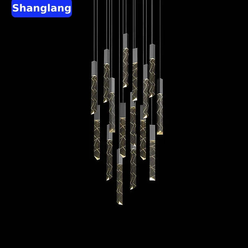 Afralia™ Crystal Chrome LED Chandelier: Luxury Duplex Stair Loft Pendant Light for Living Room