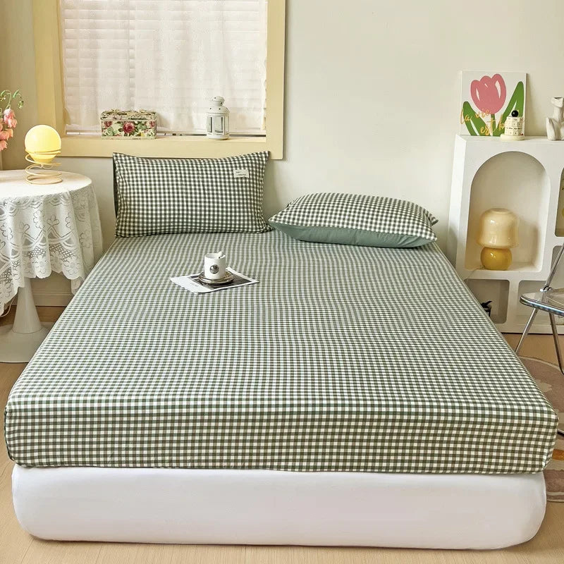 Afralia™ Queen Double Stripe Grid Fitted Sheet - Skin-Friendly Cozy Bed Cover