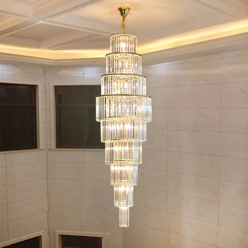 Afralia™ Crystal Spiral Staircase Chandelier - Elegant Luxury Lighting for Hotel and Living Room