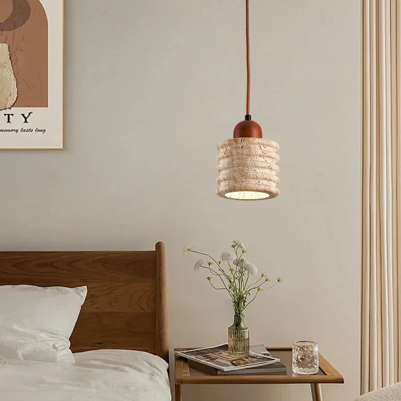 Afralia™ Yellow Travertine LED Pendant Light: Vintage Japanese Style for Bedroom, Kitchen, Living Room
