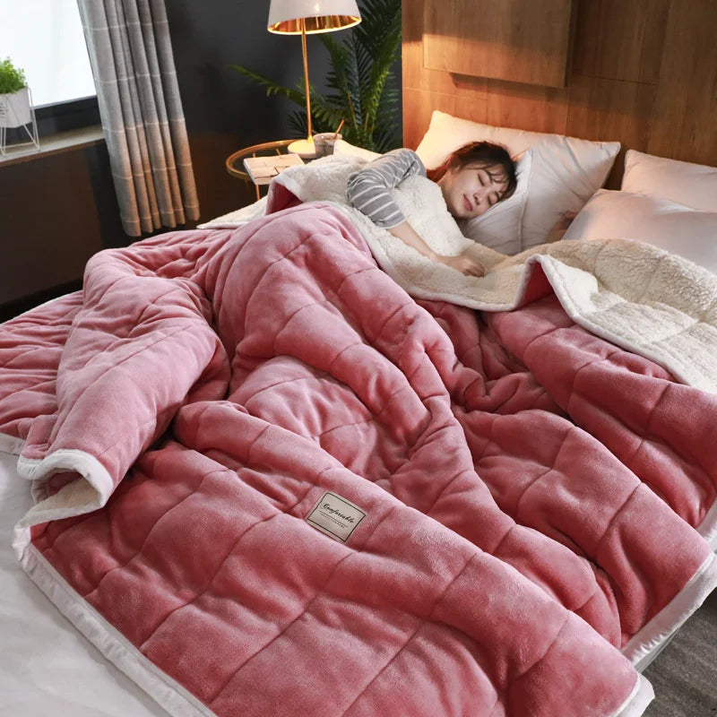 Afralia™ Cozy Coral Fleece Double Blanket for Beds - Super Soft Plush Quilt