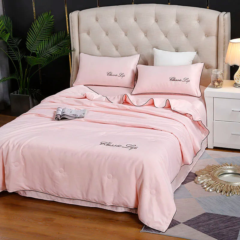 Afralia™ Embroidered Satin Rayon Queen Quilt - Luxe Summer/Autumn Comforter