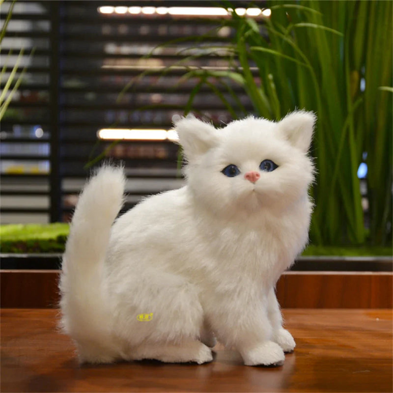 Afralia™ Realistic Cat Doll Home Decoration Figure Plush Kitten Statue Birthday Gift