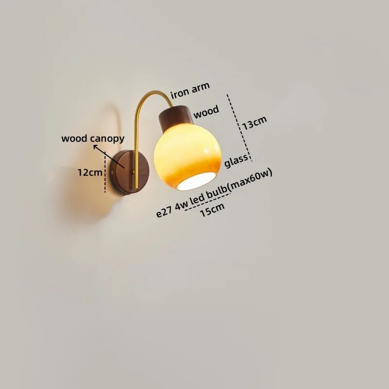 Afralia™ LED Wall Sconce Pull Chain Switch Modern Stair Lights Glass Wood